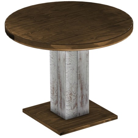 Säulentisch 100 rund Rio UNO Shabby Platte Eiche massiver Pinien Holztisch - Esszimmertisch