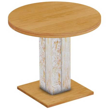 Säulentisch 90 rund Rio UNO Shabby Platte Honig massiver Pinien Holztisch - Esszimmertisch