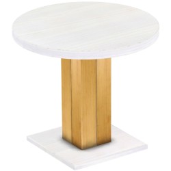 Säulentisch 90 rund Rio UNO Honig Platte weiss massiver Pinien Holztisch - Esszimmertisch