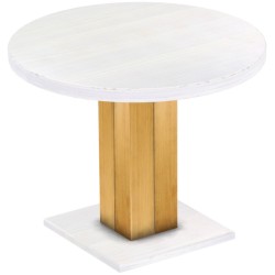 Säulentisch 100 rund Rio UNO Honig Platte weiss massiver Pinien Holztisch - Esszimmertisch