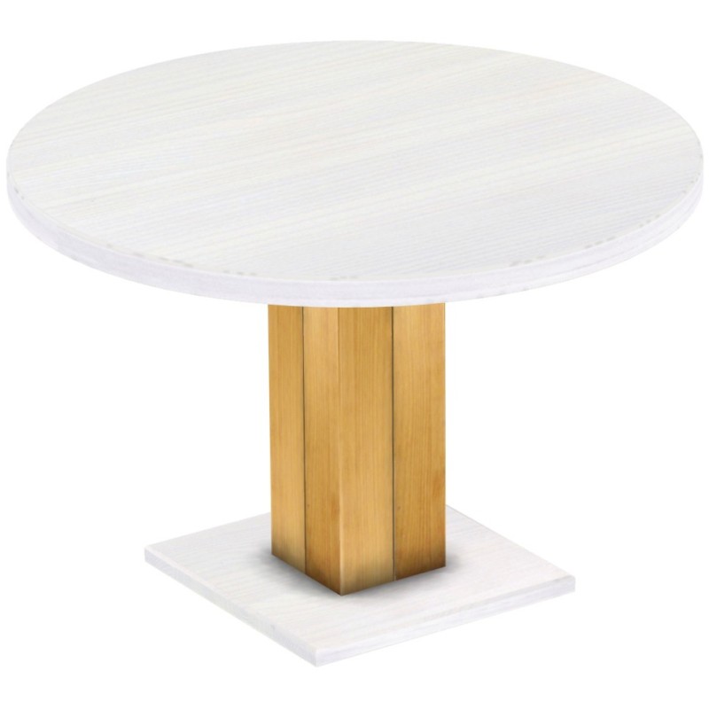 Säulentisch 120 rund Rio UNO Honig Platte weiss massiver Pinien Holztisch - Esszimmertisch