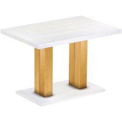 Säulentisch 120x80 Rio UNO Honig Platte weiss massiver Pinien Holztisch - Esszimmertisch