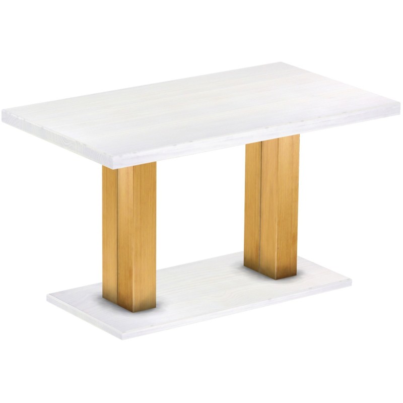 Säulentisch 140x80 Rio UNO Honig Platte weiss massiver Pinien Holztisch - Esszimmertisch