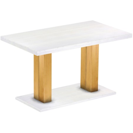 Säulentisch 140x80 Rio UNO Honig Platte weiss massiver Pinien Holztisch - Esszimmertisch