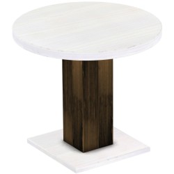 Säulentisch 90 rund Rio UNO Eiche Platte weiss massiver Pinien Holztisch - Esszimmertisch