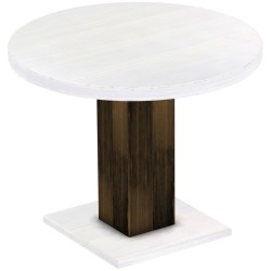 Säulentisch 100 rund Rio UNO Eiche Platte weiss massiver Pinien Holztisch - Esszimmertisch