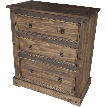 Kommode mit 3 Schubladen Eiche antik Massivholz Echtholz Pinienmöbel Schlafzimmer