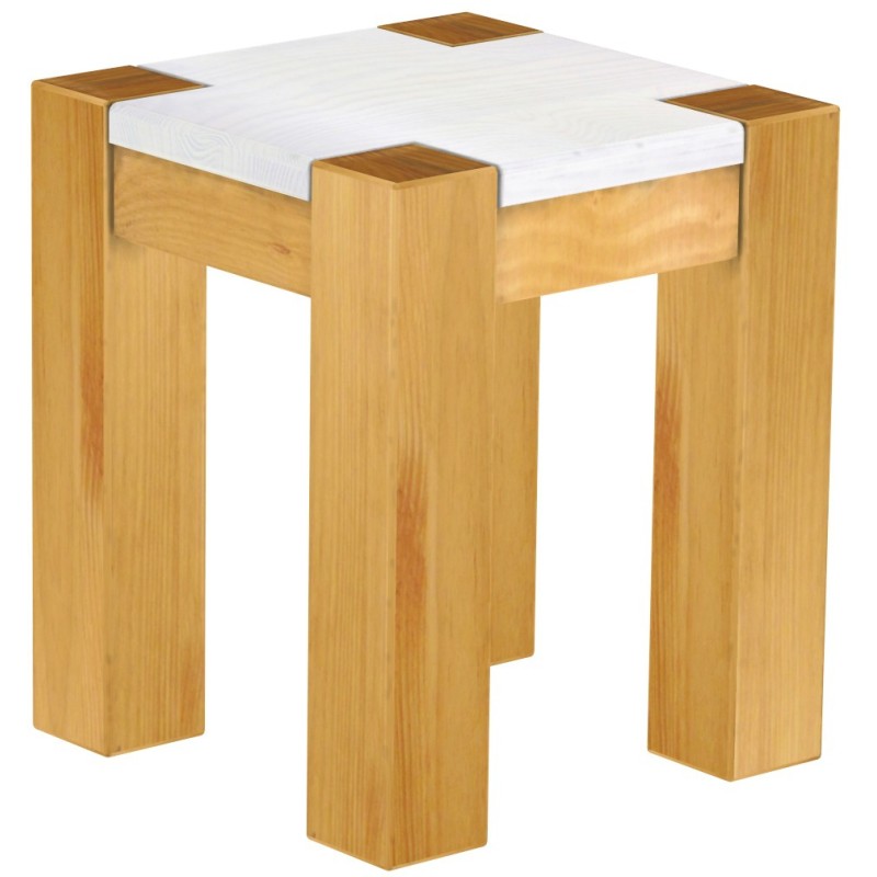 Hocker Rio Kanto Farbton Honig Platte weiss massive Pinien Holzhocker