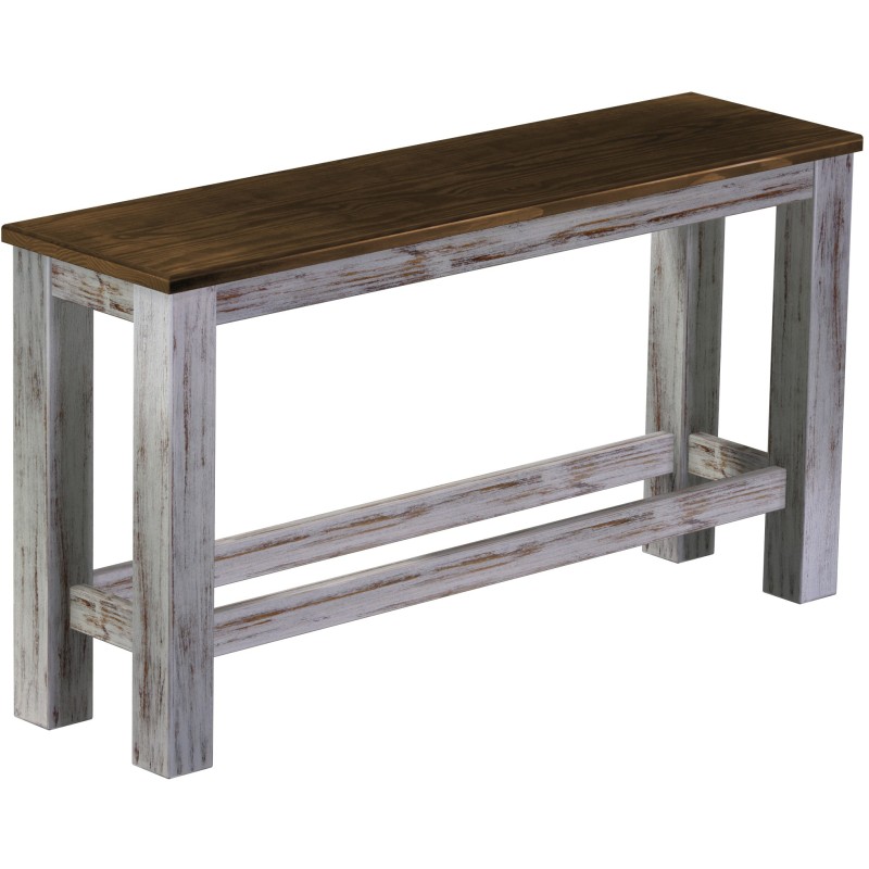 Hochbank 140 Rio Classico mit Fußleisten Shabby Platte Eiche massive Pinien Holzbank - Barbank