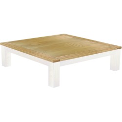Couchtisch 140x140 Rio Classico Brasil Weiss massiver Pinien Wohnzimmertisch  - Tischplatte mit Sperrholzeinlage