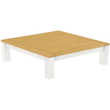 Couchtisch 140x140 Rio Classico Eiche hell Weiss massiver Pinien Wohnzimmertisch  - Tischplatte mit Sperrholzeinlage