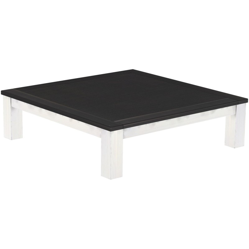 Couchtisch 140x140 Rio Classico Ebenholz Weiss massiver Pinien Wohnzimmertisch  - Tischplatte mit Sperrholzeinlage