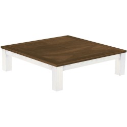 Couchtisch 140x140 Rio Classico Nussbaum Weiss massiver Pinien Wohnzimmertisch  - Tischplatte mit Sperrholzeinlage