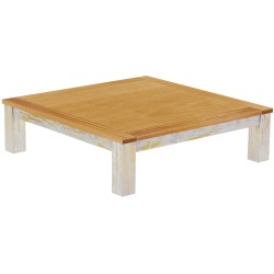 Couchtisch 140x140 Rio Classico Shabby Platte Honig massiver Pinien Wohnzimmertisch  - Tischplatte mit Sperrholzeinlage