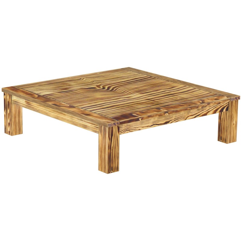 Couchtisch 140x140 Rio Classico Pinie geflammt massiver Pinien Wohnzimmertisch  - Tischplatte mit Sperrholzeinlage
