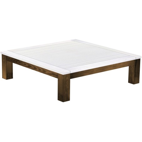 Couchtisch 140x140 Rio Classico Eiche Platte weiss massiver Pinien Wohnzimmertisch  - Tischplatte mit Sperrholzeinlage
