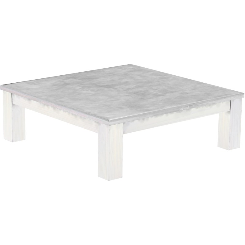 Couchtisch 120x120 Rio Classico Beton Weiss massiver Pinien Wohnzimmertisch