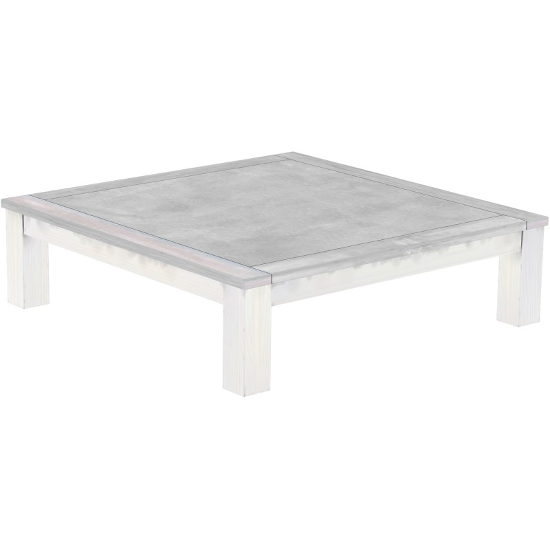 Couchtisch 140x140 Rio Classico Beton Weiss massiver Pinien Wohnzimmertisch  - Tischplatte mit Sperrholzeinlage