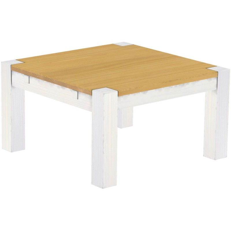 Couchtisch 80x80 Rio Kanto Eiche hell Weiss massiver Pinien Wohnzimmertisch