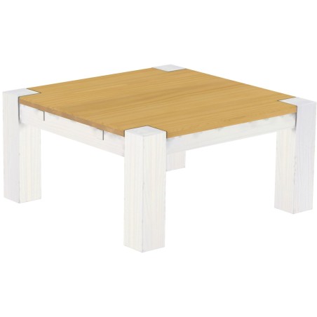 Couchtisch 90x90 Rio Kanto Eiche hell Weiss massiver Pinien Wohnzimmertisch