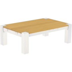 Couchtisch 140x90 Rio Kanto Eiche hell Weiss massiver Pinien Wohnzimmertisch