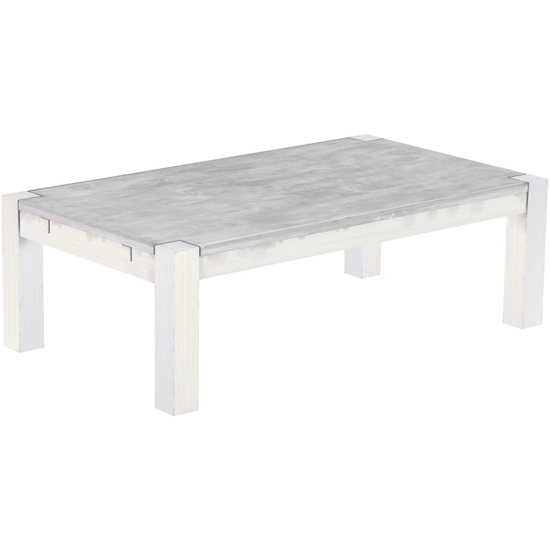 Couchtisch 140x80 Rio Kanto Beton Weiss massiver Pinien Wohnzimmertisch