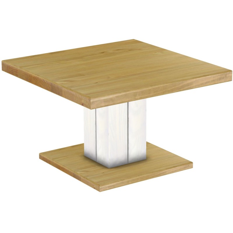 Couchtisch 80x80 Rio UNO Farbton Brasil Weiss massiver Pinien Holztisch - Säulentisch