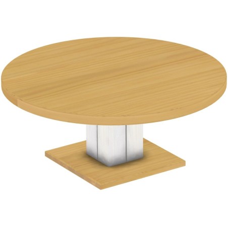 Couchtisch 120 rund Rio UNO Farbton Eiche hell Weiss massiver Pinien Holztisch - Säulentisch