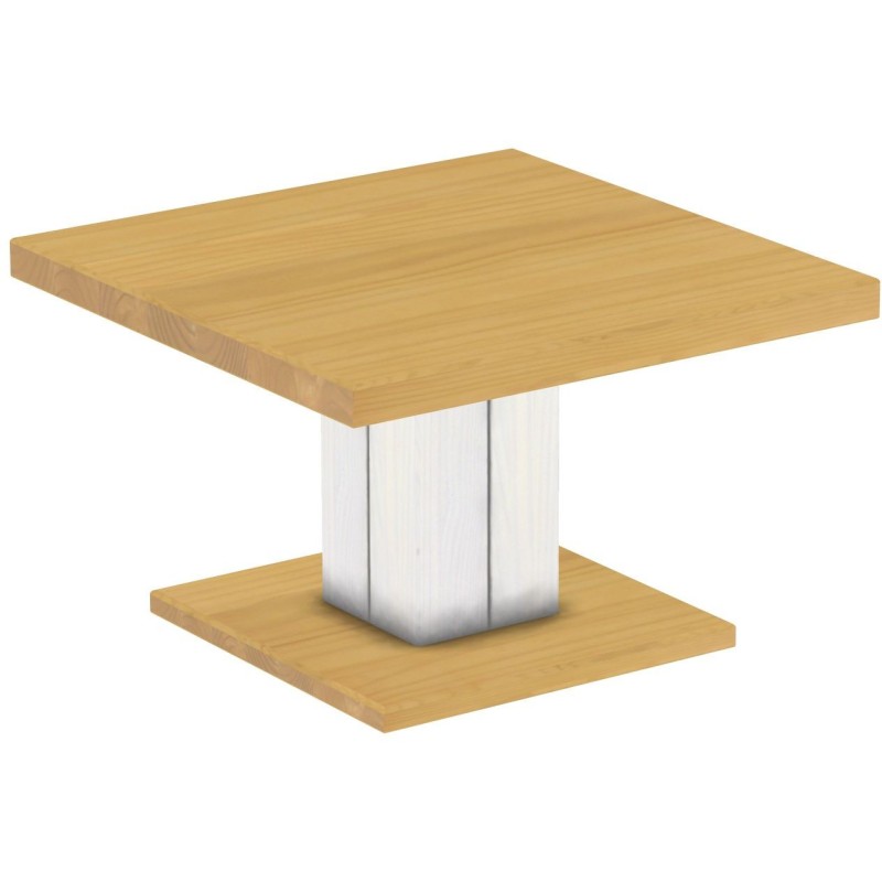 Couchtisch 80x80 Rio UNO Farbton Eiche hell Weiss massiver Pinien Holztisch - Säulentisch