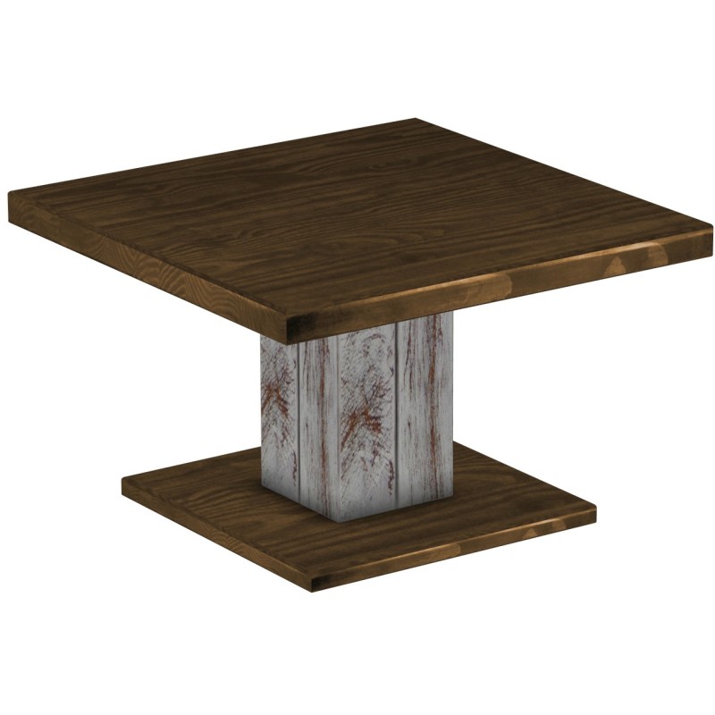 Couchtisch 80x80 Rio UNO Farbton Shabby Platte Eiche massiver Pinien Holztisch - Säulentisch