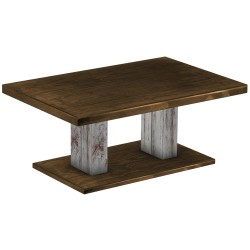Couchtisch 120x80 Rio UNO Farbton Shabby Platte Eiche massiver Pinien Holztisch - Säulentisch