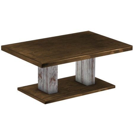 Couchtisch 120x80 Rio UNO Farbton Shabby Platte Eiche massiver Pinien Holztisch - Säulentisch