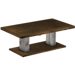 Couchtisch 140x80 Rio UNO Farbton Shabby Platte Eiche massiver Pinien Holztisch - Säulentisch