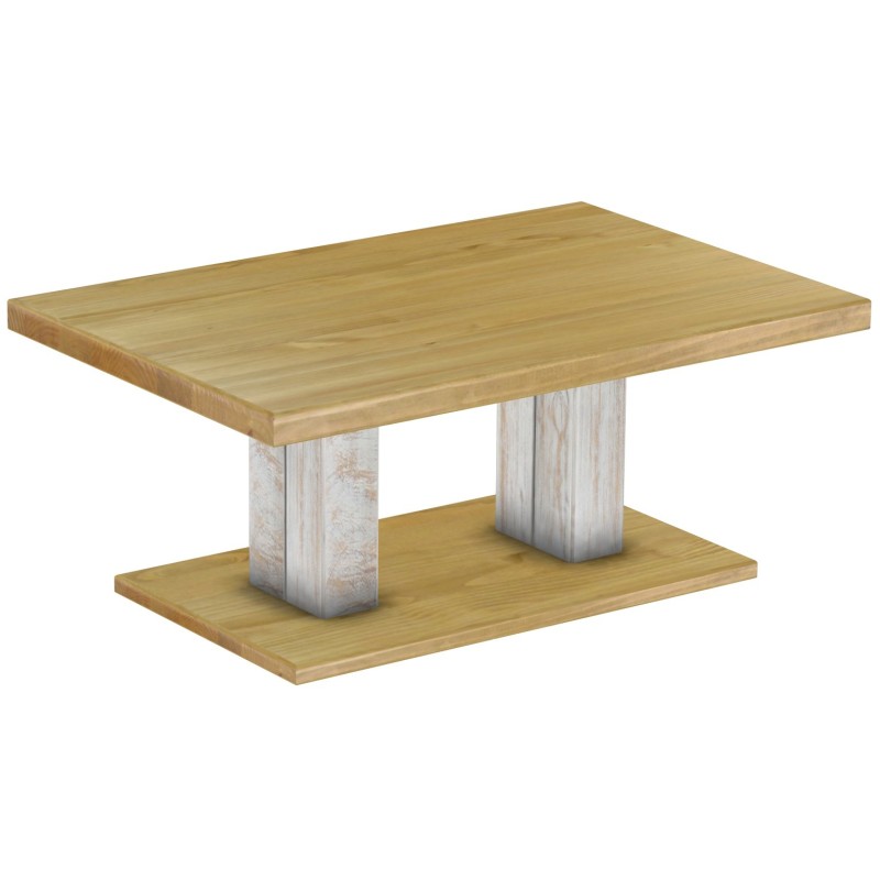 Couchtisch 120x80 Rio UNO Farbton Shabby Platte Brasil massiver Pinien Holztisch - Säulentisch