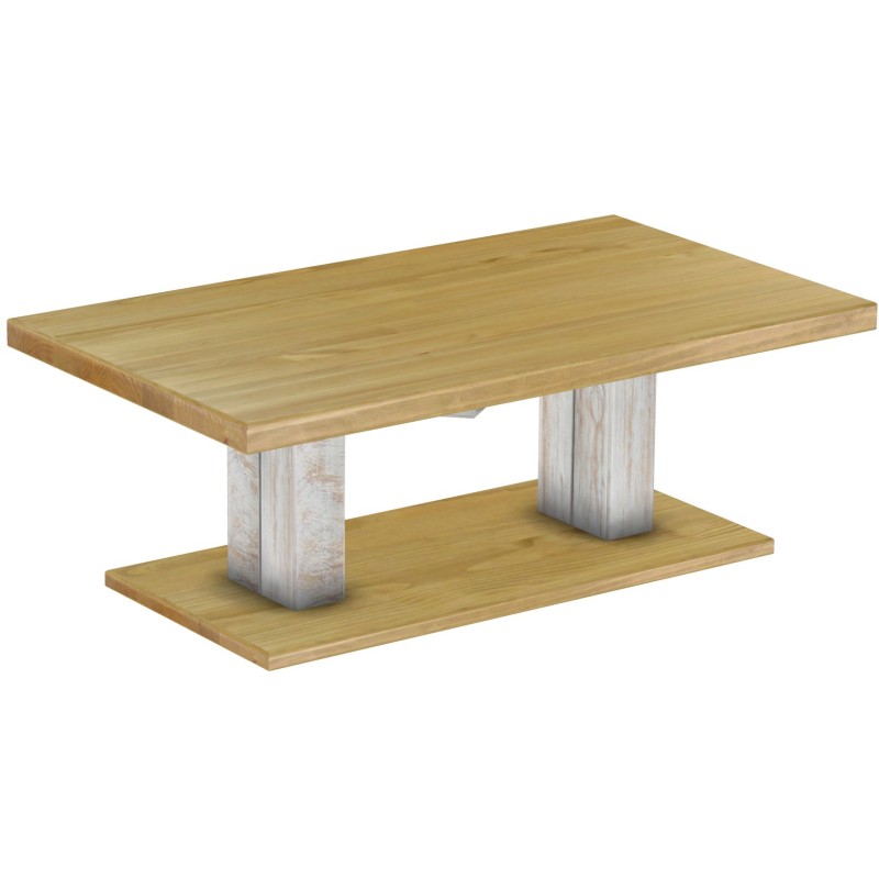 Couchtisch 140x80 Rio UNO Farbton Shabby Platte Brasil massiver Pinien Holztisch - Säulentisch