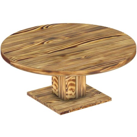 Couchtisch 120 rund Rio UNO Farbton Pinie geflammt massiver Pinien Holztisch - Säulentisch