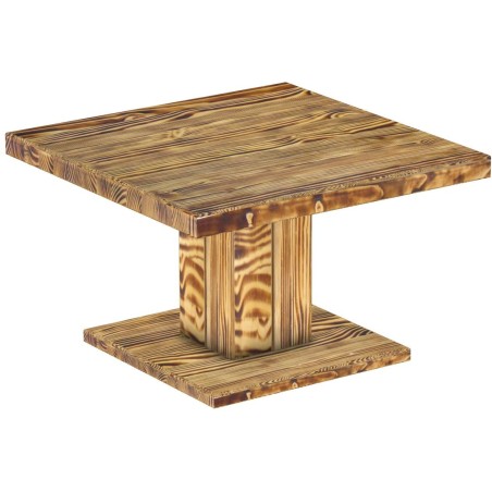 Couchtisch 80x80 Rio UNO Farbton Pinie geflammt massiver Pinien Holztisch - Säulentisch