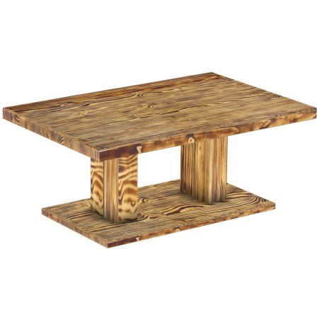 Couchtisch 120x80 Rio UNO Farbton Pinie geflammt massiver Pinien Holztisch - Säulentisch