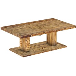 Couchtisch 140x80 Rio UNO Farbton Pinie geflammt massiver Pinien Holztisch - Säulentisch