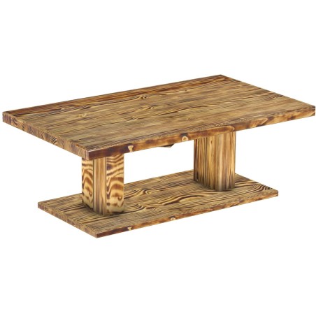 Couchtisch 140x80 Rio UNO Farbton Pinie geflammt massiver Pinien Holztisch - Säulentisch