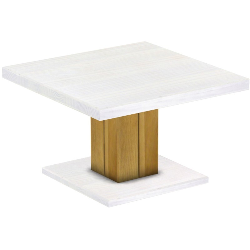 Couchtisch 80x80 Rio UNO Farbton Brasil Platte weiss massiver Pinien Holztisch - Säulentisch