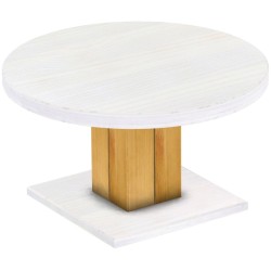 Couchtisch 90 rund Rio UNO Farbton Honig Platte weiss massiver Pinien Holztisch - Säulentisch