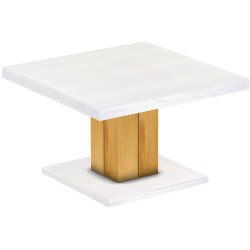 Couchtisch 80x80 Rio UNO Farbton Honig Platte weiss massiver Pinien Holztisch - Säulentisch