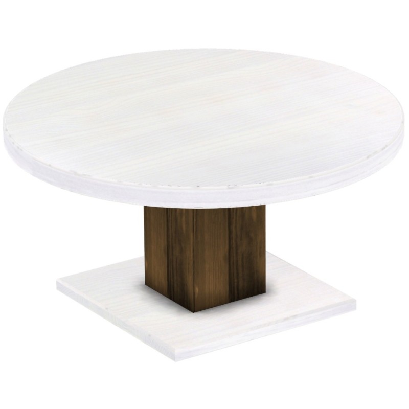 Couchtisch 100 rund Rio UNO Farbton Eiche Platte weiss massiver Pinien Holztisch - Säulentisch