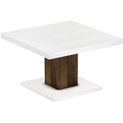 Couchtisch 80x80 Rio UNO Farbton Eiche Platte weiss massiver Pinien Holztisch - Säulentisch
