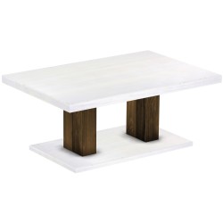 Couchtisch 120x80 Rio UNO Farbton Eiche Platte weiss massiver Pinien Holztisch - Säulentisch