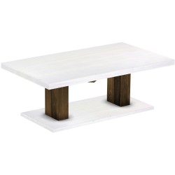 Couchtisch 140x80 Rio UNO Farbton Eiche Platte weiss massiver Pinien Holztisch - Säulentisch