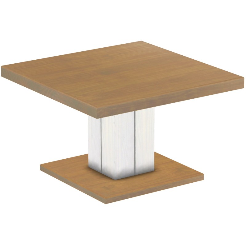 Couchtisch 80x80 Rio UNO Farbton Eiche natur weiss massiver Pinien Holztisch - Säulentisch