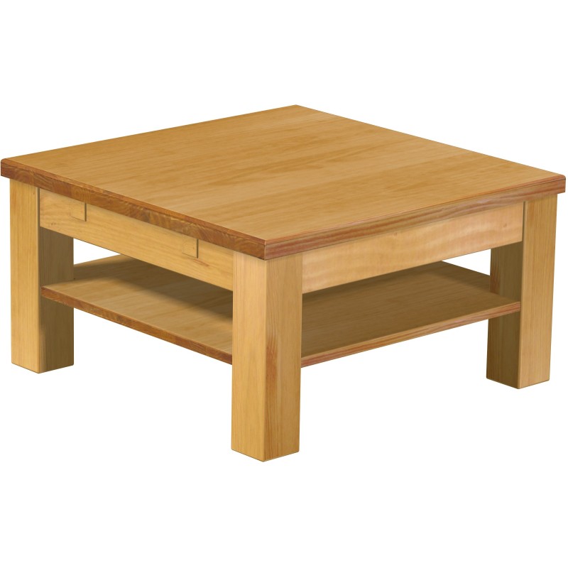 Couchtisch 73x73 Rio Classico Honig massiver Pinien Holztisch mit Ablage