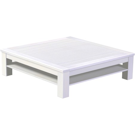 Couchtisch 140x140 Rio Classico Pinie Weiss mit Ablage massive Pinie  - Tischplatte mit Sperrholzeinlage